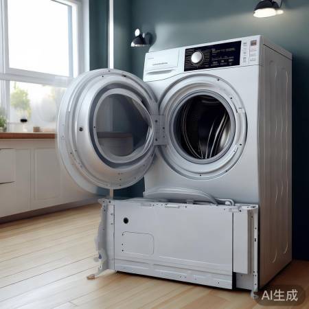 洗衣机排污口：底/背/盖下，找