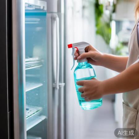 冰箱消毒，喷洒消毒剂
