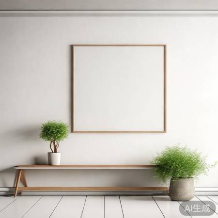 北欧简约背景墙，画作与绿植点缀