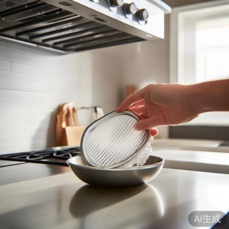 清洁秘诀：热水+洗洁精泡油网，