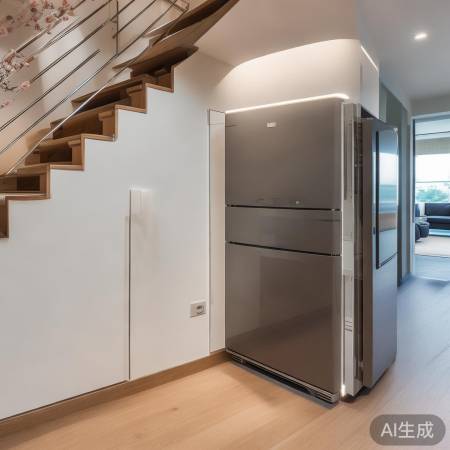 复式楼梯下装冰箱，巧妙家居设计