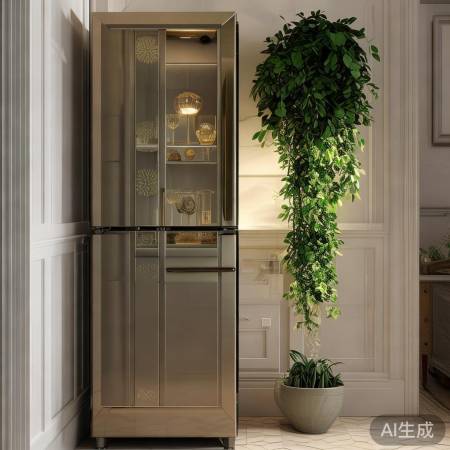 玄关冰箱点缀，绿植添生机。
