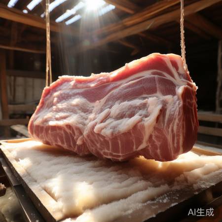 干燥稻草撑猪肉，撒盐防腐存久远