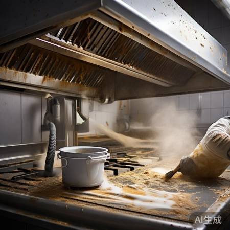 油烟机烟道清洗：拆卸吸尘，热水