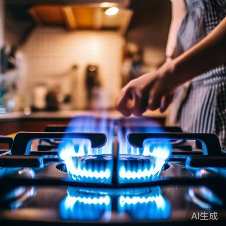 燃气灶风门调节，火焰稳定呈蓝。