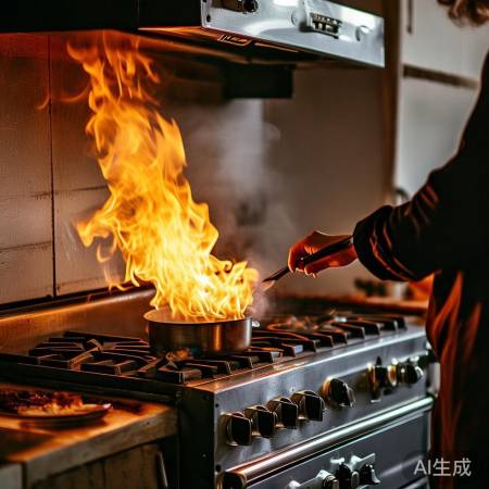 猛火灶烹饪需控火候，防焦防生。