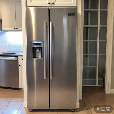 冰箱安装完毕，检查稳固美观。