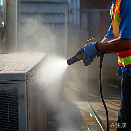 清洗空调室外机，防尘污，慎冲电