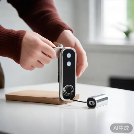 拆包指纹锁，连接电源接口。