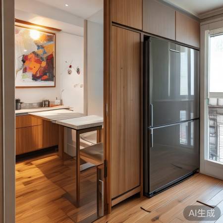 小户型餐桌冰箱巧置，美观实用攻