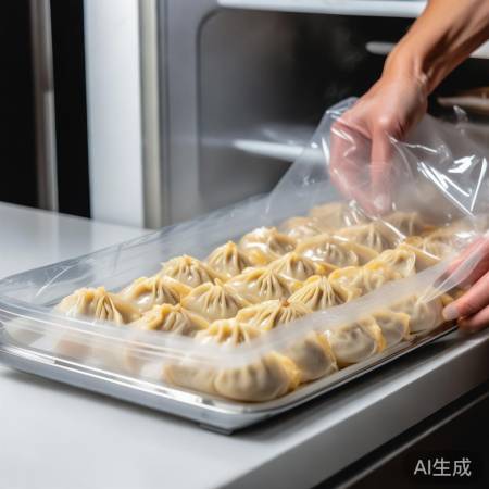 饺子冷藏，密封袋保鲜。