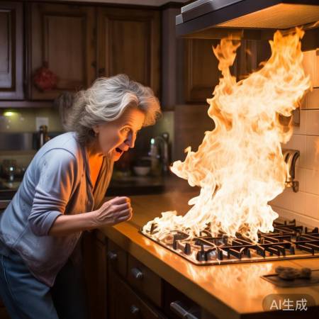 大姐做饭燃气灶着火，提醒燃气安