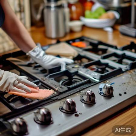 燃气灶清洗，拆面板，用清洁剂，