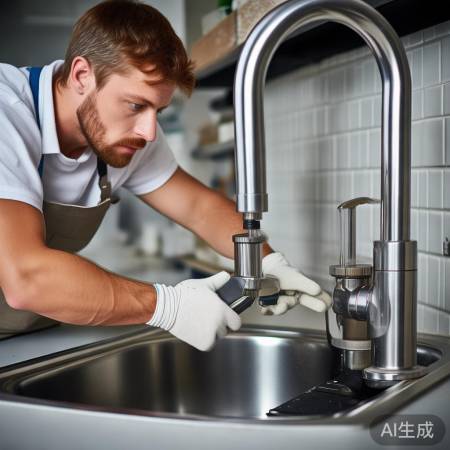 拧松螺母，取冷水阀