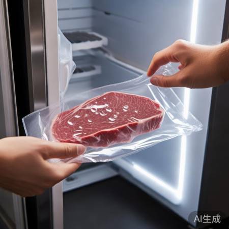 牛排解冻，塑料袋扎孔，真空袋冰