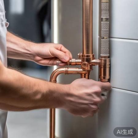 热水器水管连接，方向要正确。