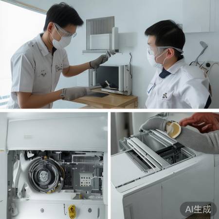 空调维修注意安全，防尘防电！