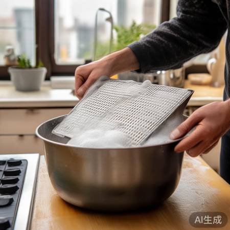 定期清洗油烟机滤网，油污远离家