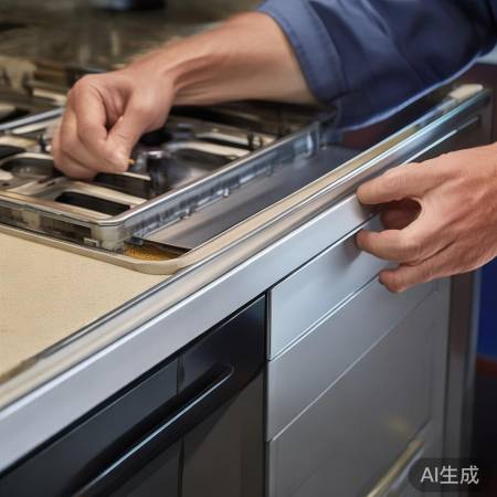 灶台压边条安装紧密，用热熔胶修