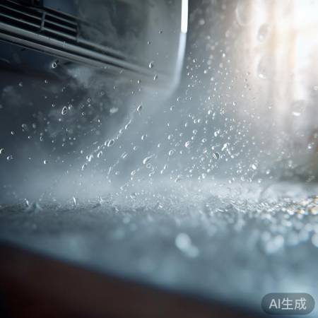 空调吹出冷气，水蒸气凝成小水珠