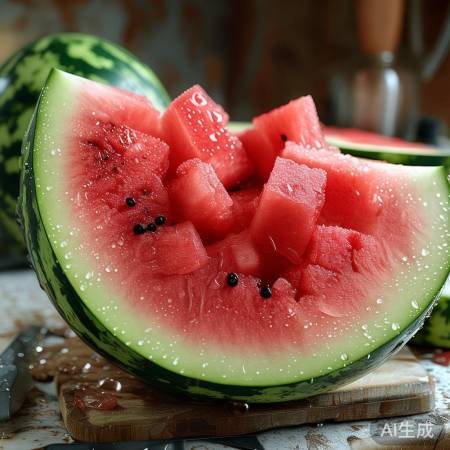 西瓜洗净切块，防冻除异味