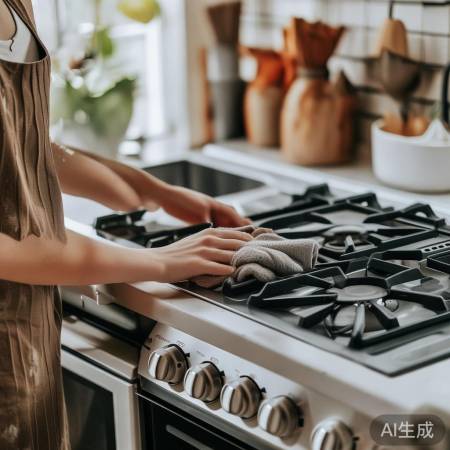 燃气灶安装，备抹布清洁。