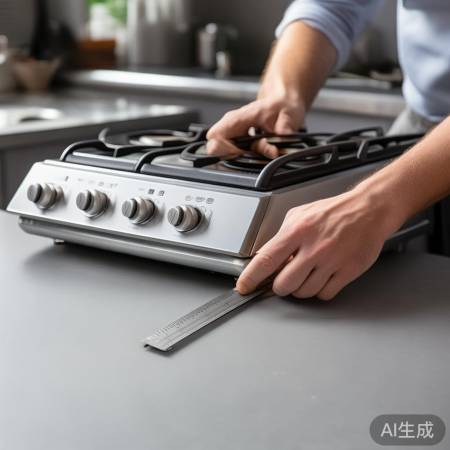 检查燃气灶，量尺寸。