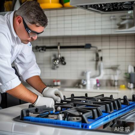 燃气接头接燃气灶，涂生料带密封