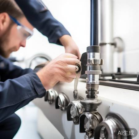 连接燃气软管，涂抹生料带。