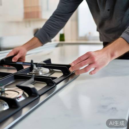 安装燃气灶，确保平行