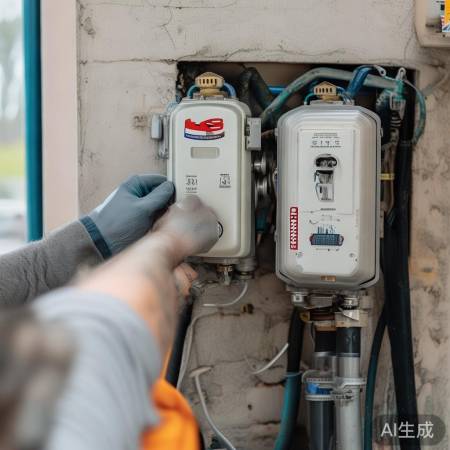 安装燃气表，上端高于灶