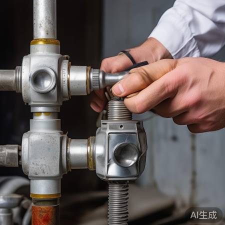 安装三通接头，缠紧防漏气