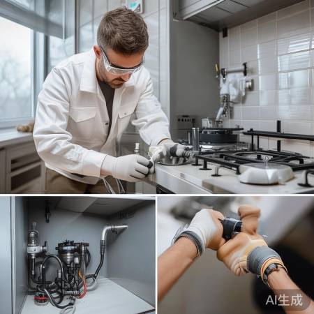 安装灶头，缠紧接口防泄漏