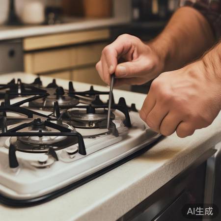 安装燃气灶，拧紧螺丝，对准接口