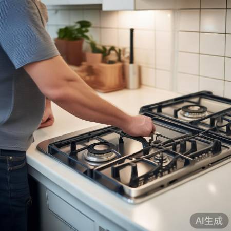 安装燃气灶，确保水平