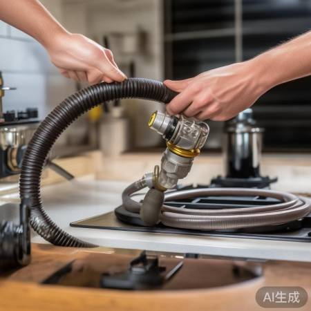 连接燃气软管，检查无破损