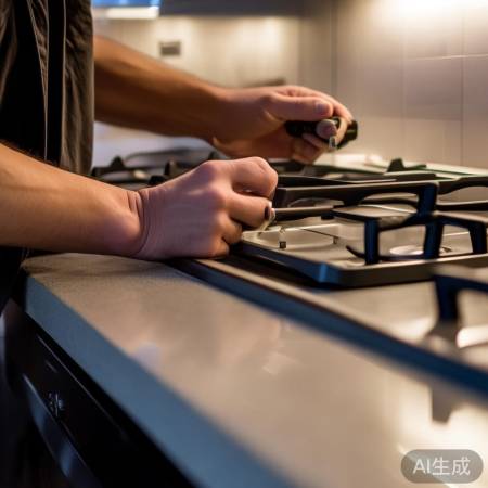 安装灶台，螺丝固定勿过紧