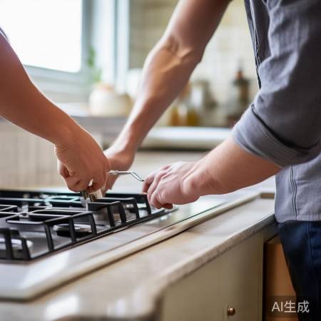 安装燃气灶，拧紧螺丝。