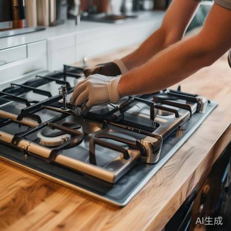 安装燃气灶，防滑垫固定。