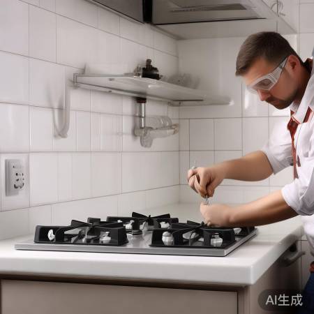 安装灶台，螺丝固定勿过紧