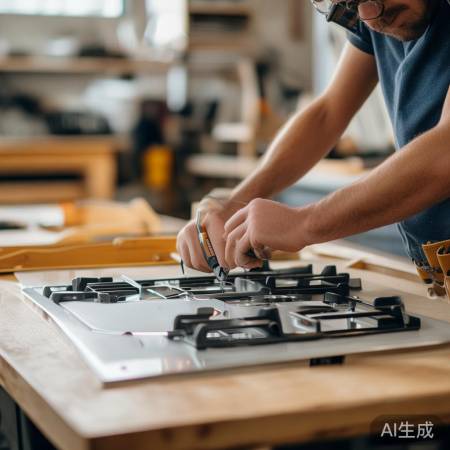 安装灶具,螺丝拧紧勿过力